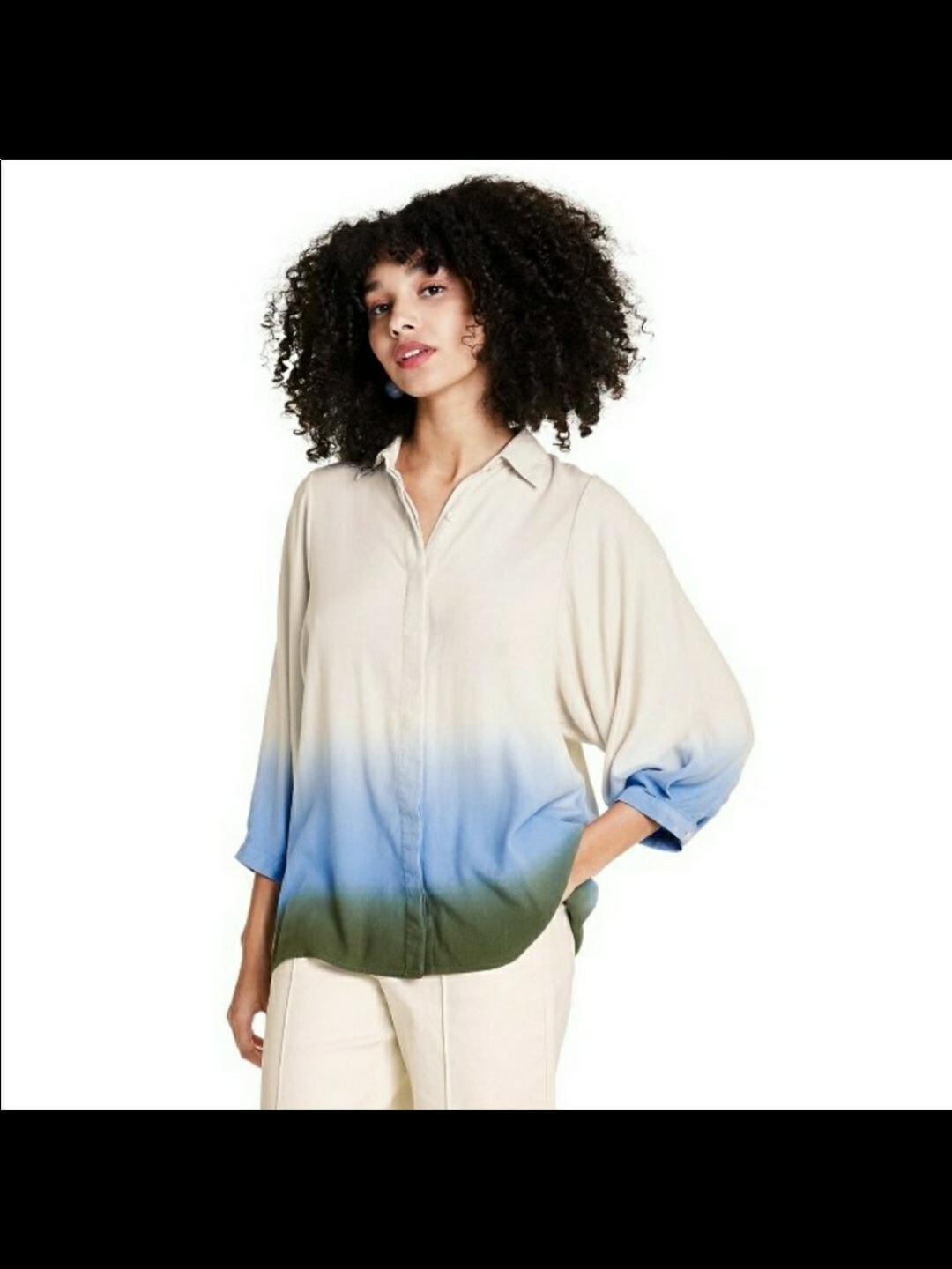 Rachel Comey Ombre Button-Down Shirt In Neutral, Blue & Green Xs